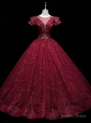 Burgundy Sequins Beading Quinceanera Dress