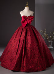 Burgundy Strapless Bow Quinceanera Dresses