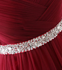 Burgundy Sweet Neck Tulle Long Prom Gown, Burgundy Evening Dresses