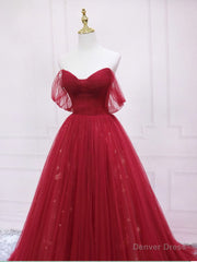 Burgundy Tulle Long Prom Dress, Burgundy Evening Dress