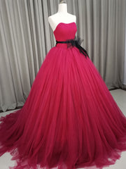 Burgundy Tulle Long Prom Gown, Burgundy Tulle Sweet 16 Dresses