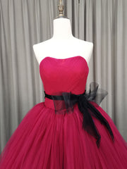 Burgundy Tulle Long Prom Gown, Burgundy Tulle Sweet 16 Dresses