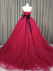 Burgundy Tulle Long Prom Gown, Burgundy Tulle Sweet 16 Dresses