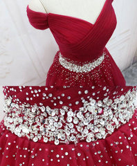 Burgundy Tulle Sequin Short Prom Dresses, Burgundy Homecoming Dresses