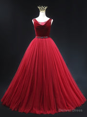 Burgundy Tulle Velvet Backles Beading Prom Dress