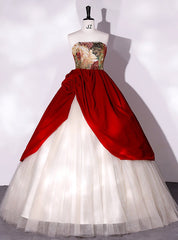 Burgundy Velvet Champagne Tulle Print Quinceanera Dresses