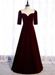 Burgundy Velvet Short Sleeve Scoop Prom Dresses