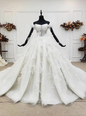 Buy More, Save More White Ball Gown Tulle Sequins Off the Shoulder Beading Wedding Dresses