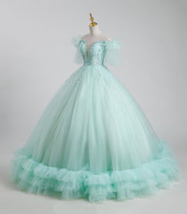 Beautiful Tulle Sequins Long Ball Gown, A-Line Tulle Sweet 16 Dresses