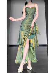 Retro Mermaid Green Prom Dresses With Flower