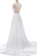 Cap Sleeve Appliques Chiffon A-line Wedding Dress