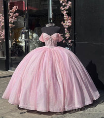 Carine | Glitter Off The Shoulder Pink Ball Gown Quinceanera Dresses