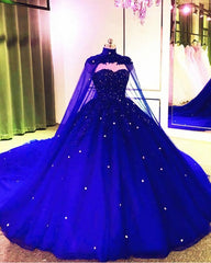 Tulle Ball Gown Wedding Dresses, With Cape Prom Dresses, Evening Dresses