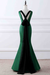 Prom Dresses, Green Matte Satin V Neck Mermaid Unique Design Evening Dresses