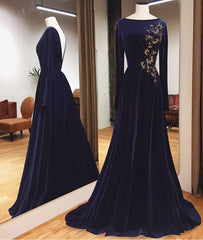 Blue Long Sleeves Charming Prom Dresses