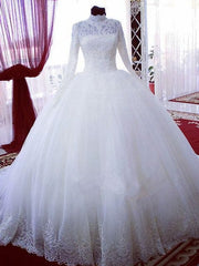 High Neck Long Sleeves Bridal Ball Gown Wedding Dresses, Bridal Gowns Prom Dresses