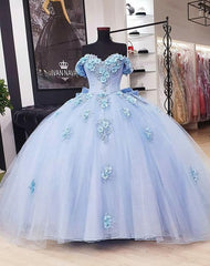 Sky Blue Tulle Wedding Dresses, Prom Dresses