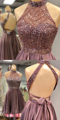 Halter Beaded Open Back Short Homecoming Dresses 2025 Custom Made