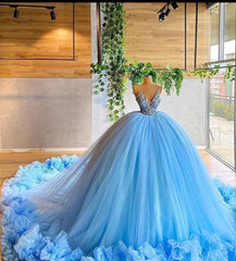 Elegant Blue Ball Gown Quinceanera Prom Dresses, For Sweet 16