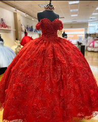 Elegant Red Ball Gown Quinceanera Prom Dresses, For Sweet 16