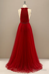 Red Pleated Long Chiffon Prom Dress