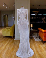 White Sequin Pageant Prom Dresses, Evening Gown