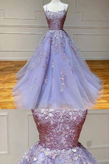 2025 Lavender Lace Tulle Prom Dresses, With Appliques