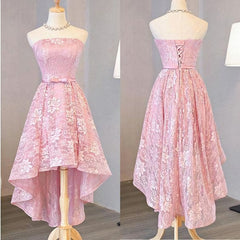 Nice Pink High Low Lace Dresses, Pink High Low Dresses, Lace Dresses, Homecoming Dresses