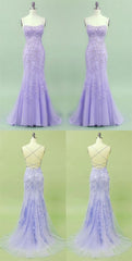 2025 Mermaid Lavender Long Prom Dresses, With Lace Up Back