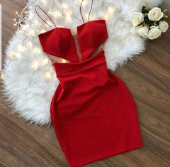 Red Spaghetti Strap Short Homecoming Dresses