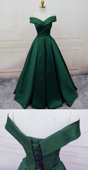 Emerald Dark Green Satin Senior Grad Prom Dresses