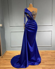 Blue Long Mermaid Evening Gowns Long Prom Dresses