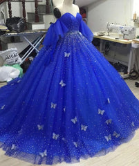 Elegant Quinceanera Dresses, Lace Appliques Tulle Ball Gown Prom Dresses, Evening Dresses