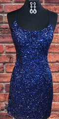 Sparkly Sequin Royal Blue Sheath Homecoming Dresses