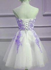 Lovely Sweetheart White Tulle With Purple Lace Cute Party Homecoming Dresses