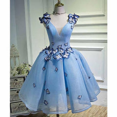 Sky Blue Butterfly Short Homecoming Dresses, Party Dresses