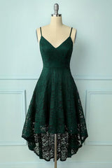 Vintage Style Dark Green Lace Shoulders Straps Prom Dresses