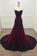 Long Sheath Sweetheart Black And Red Evening Prom Dresses