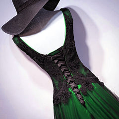 Chaming Black and Green Tulle V-neckline Long Party Dresses, V-neckline Prom Dresses