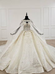 Champagne Ball Gown Sequins Sweetheart Beading Wedding Dresses With Shawl