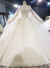 Champagne Ball Gown Tulle Appliques Beading Wedding Dresses With Train