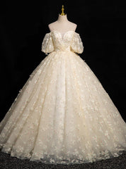 Champagne Flower Short Sleeve Quinceanera Dresses