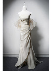 Champagne Mermaid Satin Pleats Wedding Dress