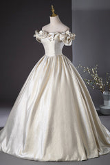 Champagne Satin Long Prom Dresses, Beautiful A-Line Evening Party Dresses