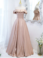 Champagne Satin Off the Shoulder Prom Dresses