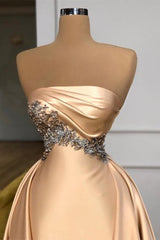 Champagne Strapless Overskirt Prom Dresses Long With Crystals