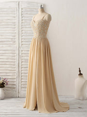 Champagne Sweetheart Neck Beads Long Prom Dresses Evening Dresses