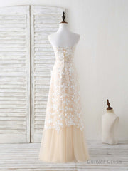 Champagne Tulle Lace Applique Long Prom Dress Champagne Evening Dress