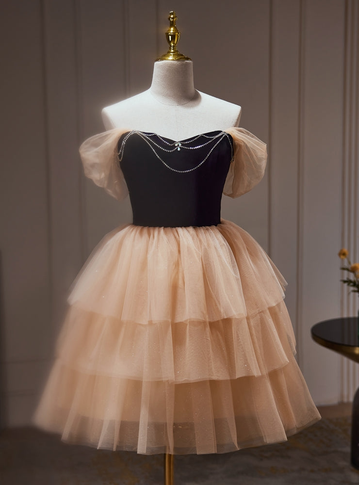 Champagne Tulle Off the Shoulder Homecoming Dress