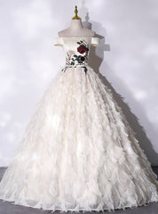 Champagne Tulle Satin Embroidery Quinceanera Dresses